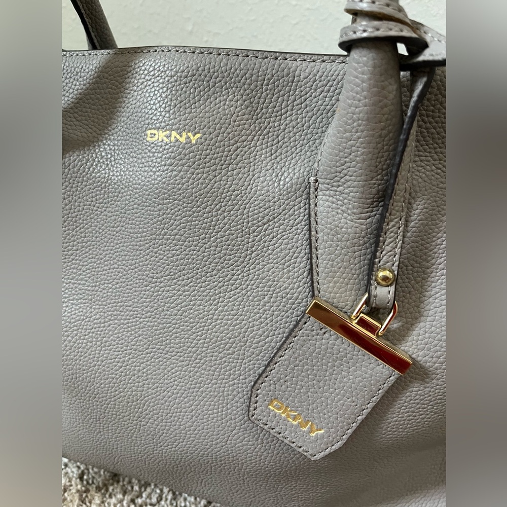 DKNY Pebble Gray Tote with Gold Accents